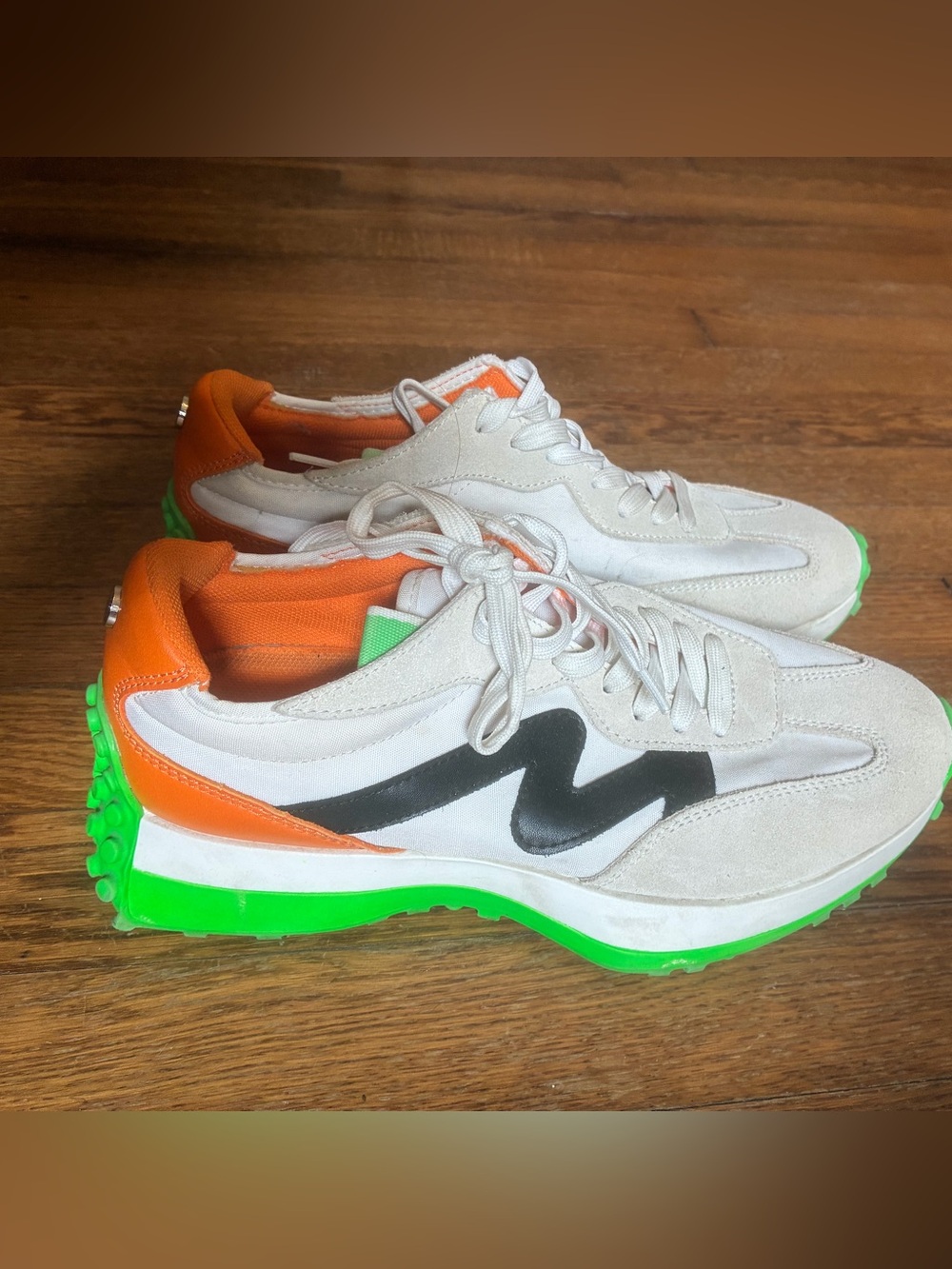 Steve Madden Cream Sneakers with Black, Orange & Lime Accents - Picture 3 of 6